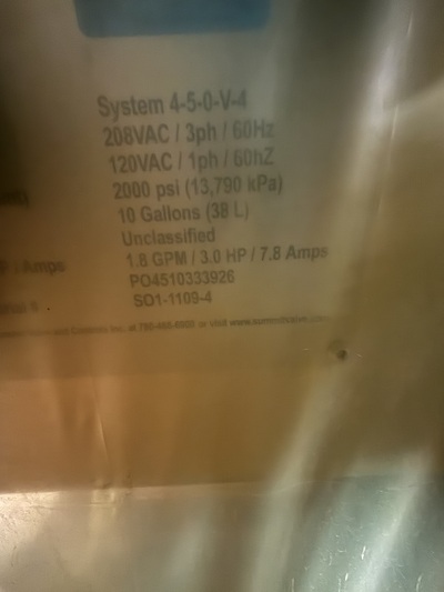 1.8 GPM Summit Valve #HPU-5-0-V-4, Hydraulic Power Unit, 3 HP, 2000 psi, 10-gallon reservoir, control panel - Image 3