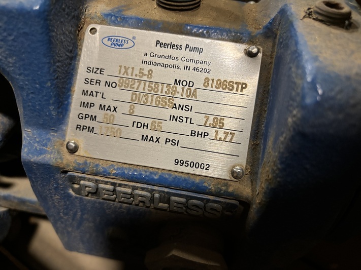 50 GPM @ 65' TDH, Peerless Pump #8196STP, Single Stage Centrifugal Transfer Pump, 8" impeller, 1.77 BHP, 1750 - Image 2
