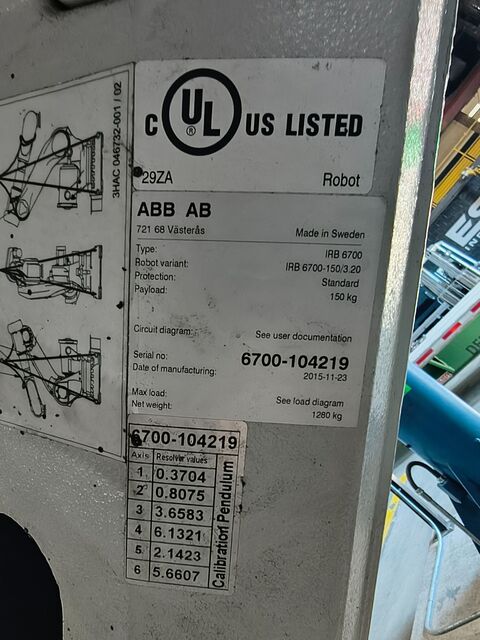 ABB IRB-6700-150/3.20, 6 axis robot, 150kg 331lb. payload, 3.2m 10.5' reach, IRC5 Control, FlexPendant, AS IS - Image 7
