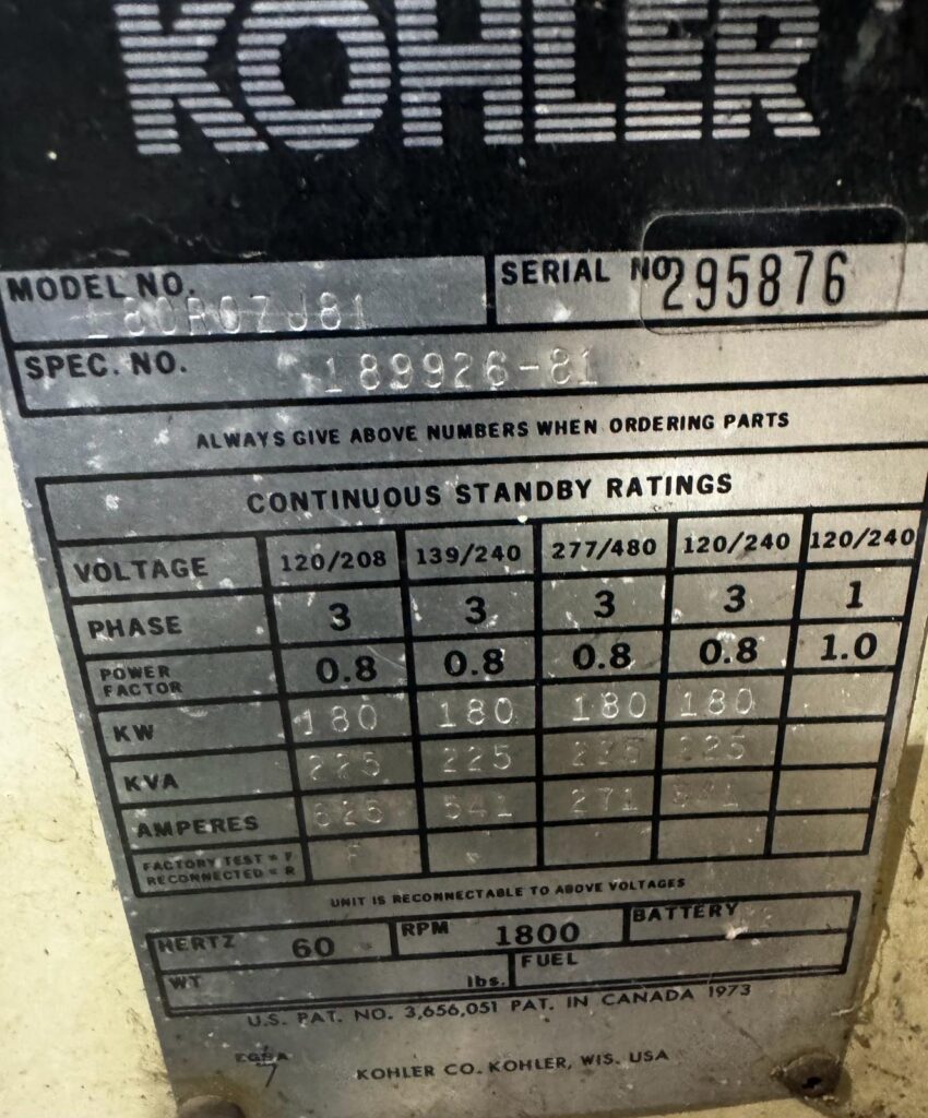 180 KW Kohler #180ROZJ, diesel generator set, John Deere engine, weatherproof enclosure, 277/480 Volts, 991.8 - Image 6