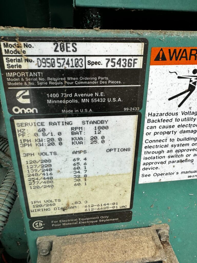 20 KW Cummins Onan #20ES, gas generator set, Ford engine, weatherproof enclosure, 277/480 Volts, 558.7 hours - Image 7