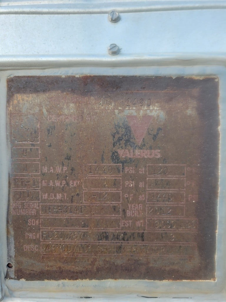 48" x 10' L Valerus, 1440 psi, horizontal 3-phase separator, 2012 - Image 3