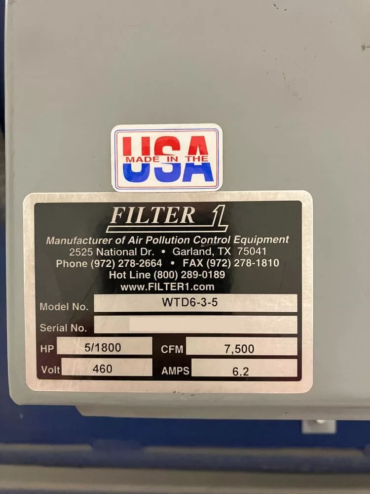 7500 cfm Filter-1 #WTD6-3-5, Dust Collector, 5 HP, 460 Volt, 2007 - Image 3