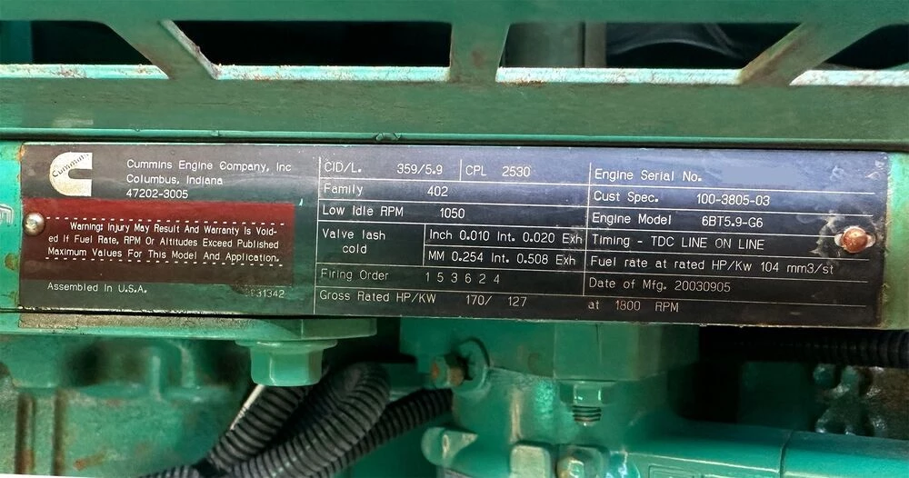 100 KW Cummins #100DGDB, Diesel Generator Set, 208 Volts, 1800 RPM, 2003 - Image 6