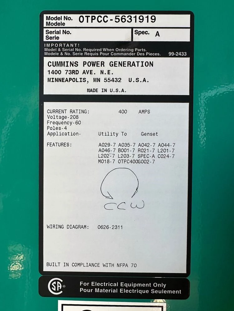 100 KW Cummins #100DGDB, Diesel Generator Set, 208 Volts, 1800 RPM, 2003 - Image 7