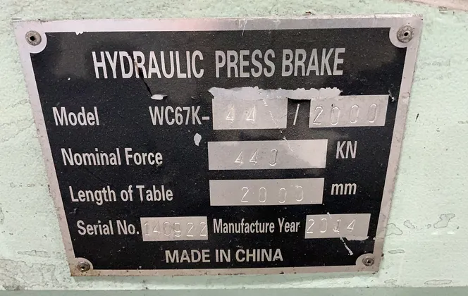 Hydraulic Press Brake #WC67K-44/2000, 2014 - Image 7