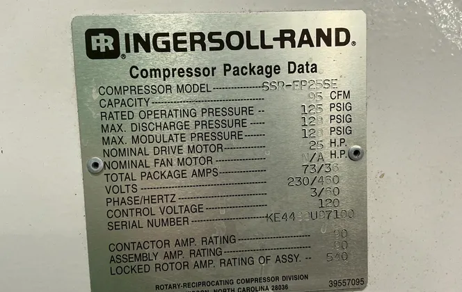 95 cfm, 125 psig, Ingersoll-Rand #SSR-EP25SE, rotary screw air compressor, 25 HP, 230/460 V. - Image 2