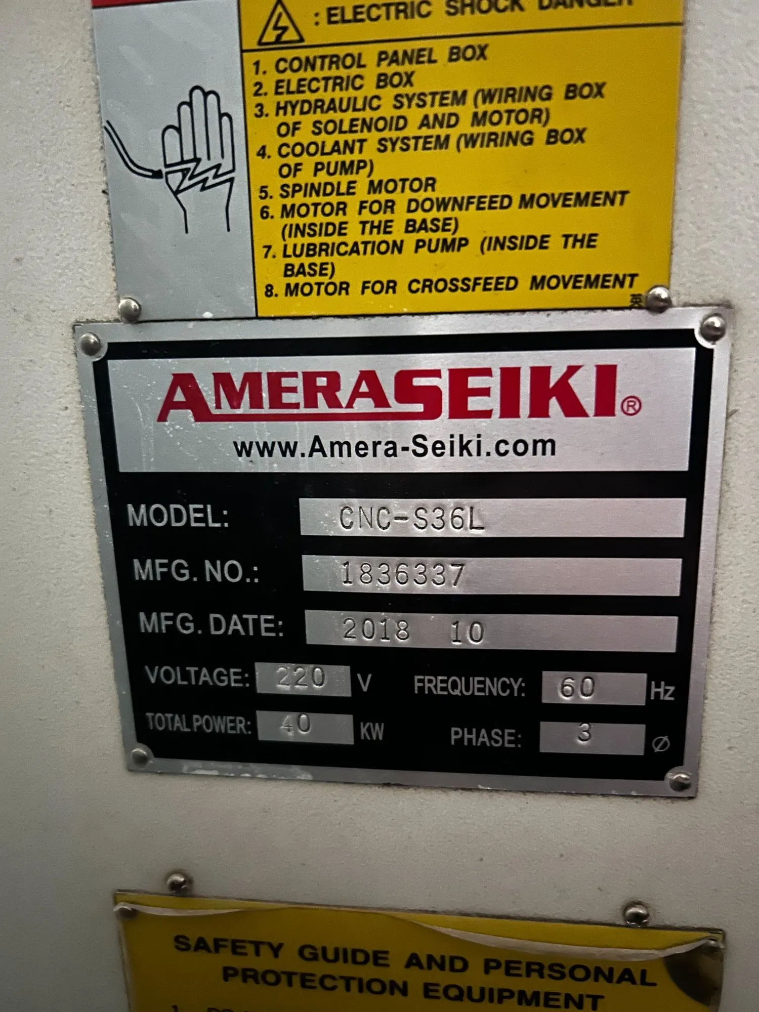 Amera Seiki #CNC-S36L, CNC Lathe, 19.6" diameter, 1,200 RPM, 35 HP, 220 V., 3-Phase, 2018 (2 available) - Image 10