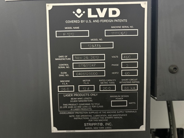 20 Ton LVD Strippit #P-1212, press, 49" x49", 0.25" thick, 2012 - Image 4