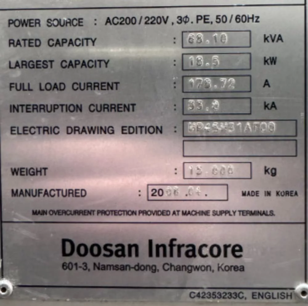 Daewoo Doosan #HP-5100, horizontal machining center, 19.7" pallet, 33.5" X, 27.6" Y, 29.5" Z, 12000 RPM, 60 - Image 7