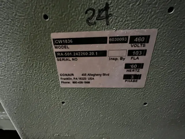 18" x 36" Conair #CW1836, granulator, 5 rotor knives, 2 bed knives, 75 HP, 460 V., 3 Phase, 2019 - Image 7