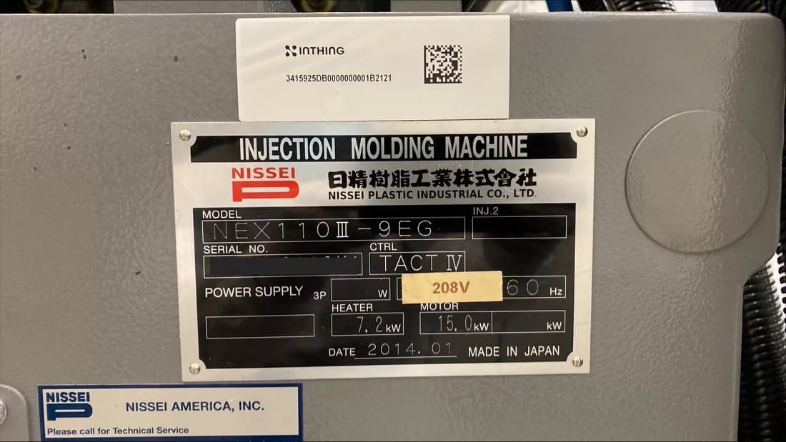 120 Ton, 2 oz., Nissei #NEX110III-9EG, injection molding machine, 16.5" tie bars, 23.9" platen, 29.9" - Image 4