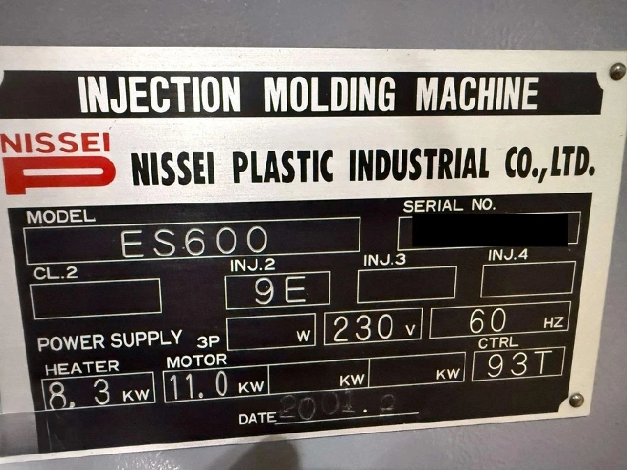 66 Ton, 2.3 oz., Nissei #ES600, injection molding machine, 16" x 13.6" tie bars, toggle clamp, 24" daylight - Image 7