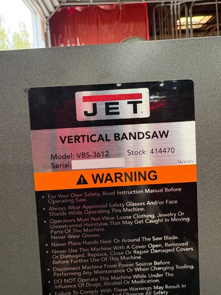 36" x 12" Jet #VBS-3612, vertical band saw, 23-5/8" x 27-1/2" table, 45&deg; right tilt, 3 HP, 230/460 V., 3 - Image 3