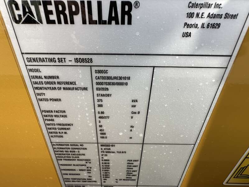 300 KW Caterpillar #D300GC, diesel generator set, 277/480 Volts, 436 HP @ 1800 RPM, C9 engine, EPA Tier 3 - Image 10