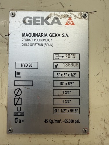 5-1/8" x 5-1/8" x 1/2" Geka #Hydracrop-80-S, hydraulic ironworker, 88 ton, 12" throat, 2-3/4" stroke, 12.5 - Image 8