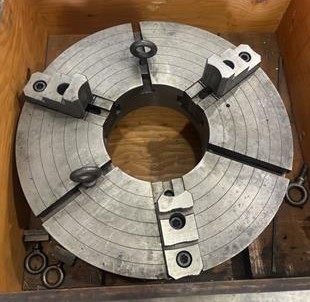 24" 3-jaw independent oil country style lathe chuck, 9-3/8" bore, internal thread mount - Image 1