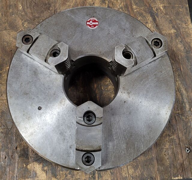 12.5" Rohm #2012, 3-jaw lathe chuck, 4" center hole, plain back - Image 2