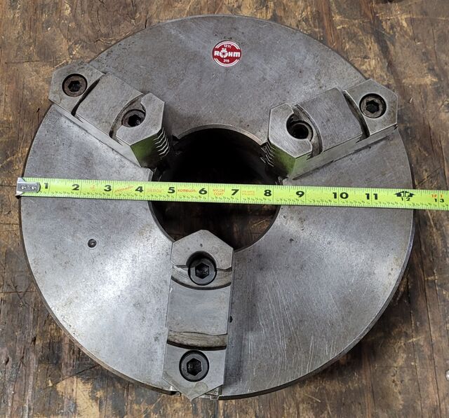 12.5" Rohm #2012, 3-jaw lathe chuck, 4" center hole, plain back - Image 3