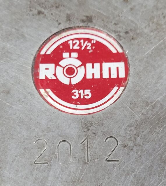 12.5" Rohm #2012, 3-jaw lathe chuck, 4" center hole, plain back - Image 5