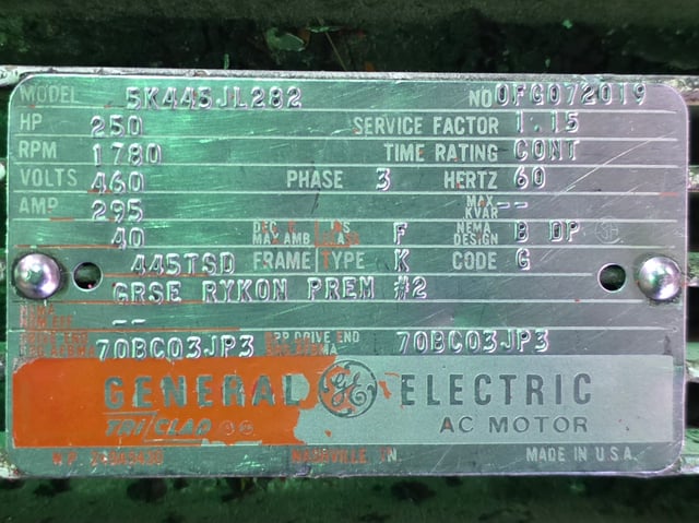 250 HP 1800 RPM General Electric, Frame 445TSD, Drip-Proof Ball Bearing, 460 Volts - Image 3