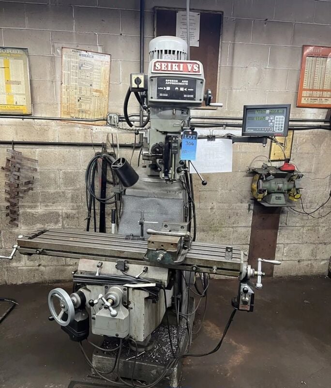 Seiki #3VS, vertical mill with 2-Axis Newall DP700 digital read out, 10" x50" table, 3 HP, 1 shot lube, vise - Image 3