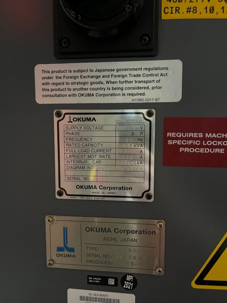Okuma #MU-400VA, 5-Axis CNC vertical machining center, OSP-P100 Control, 30" X, 18" Y, 18" Z, 15000 RPM, 32 - Image 7