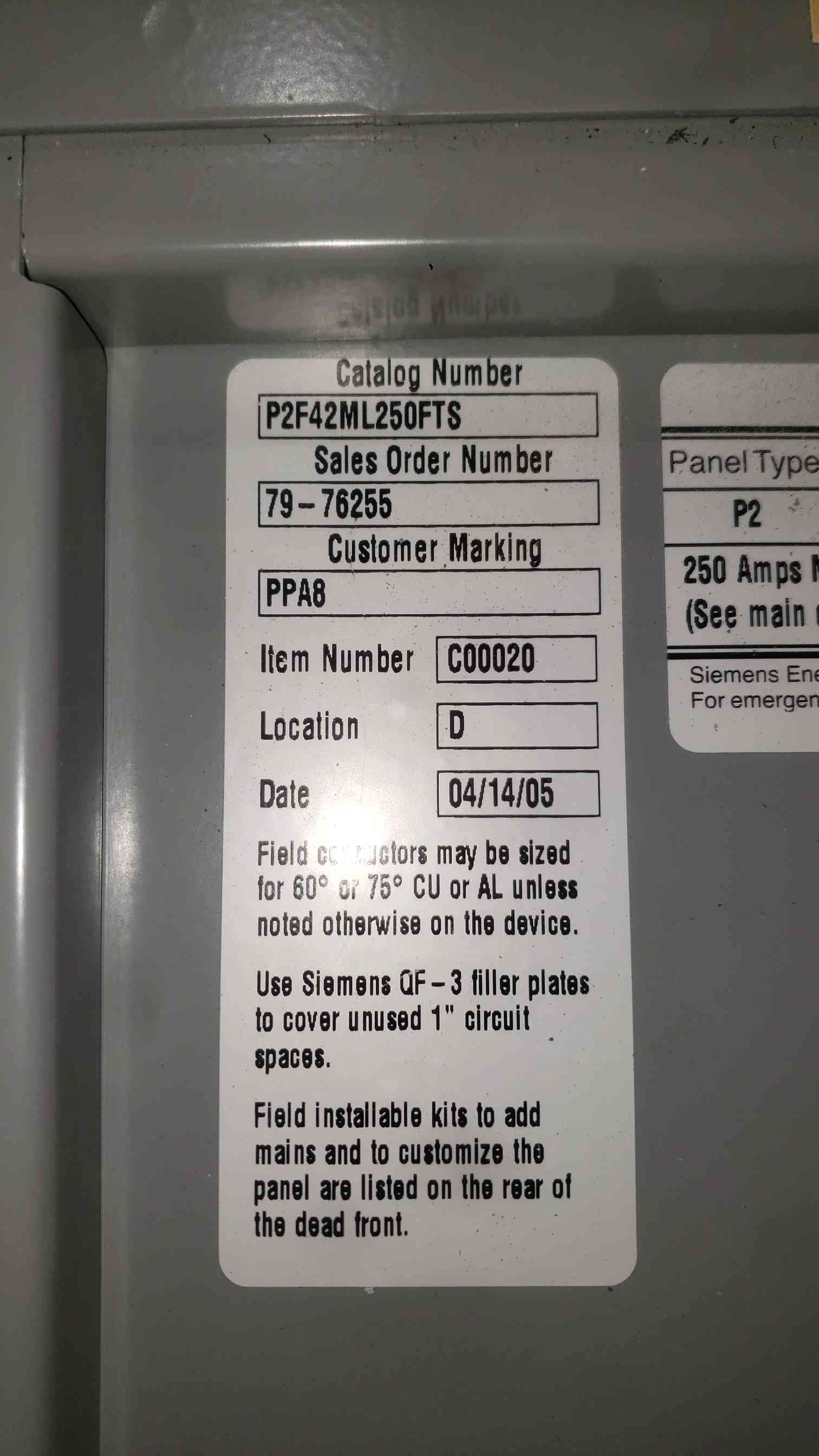 250 Amp. Siemens P2F42ML250FTS, Panelboard, 480 Volts, 3PH, (2) 100A & (9) 30A 3-Pole Breakers - Image 8