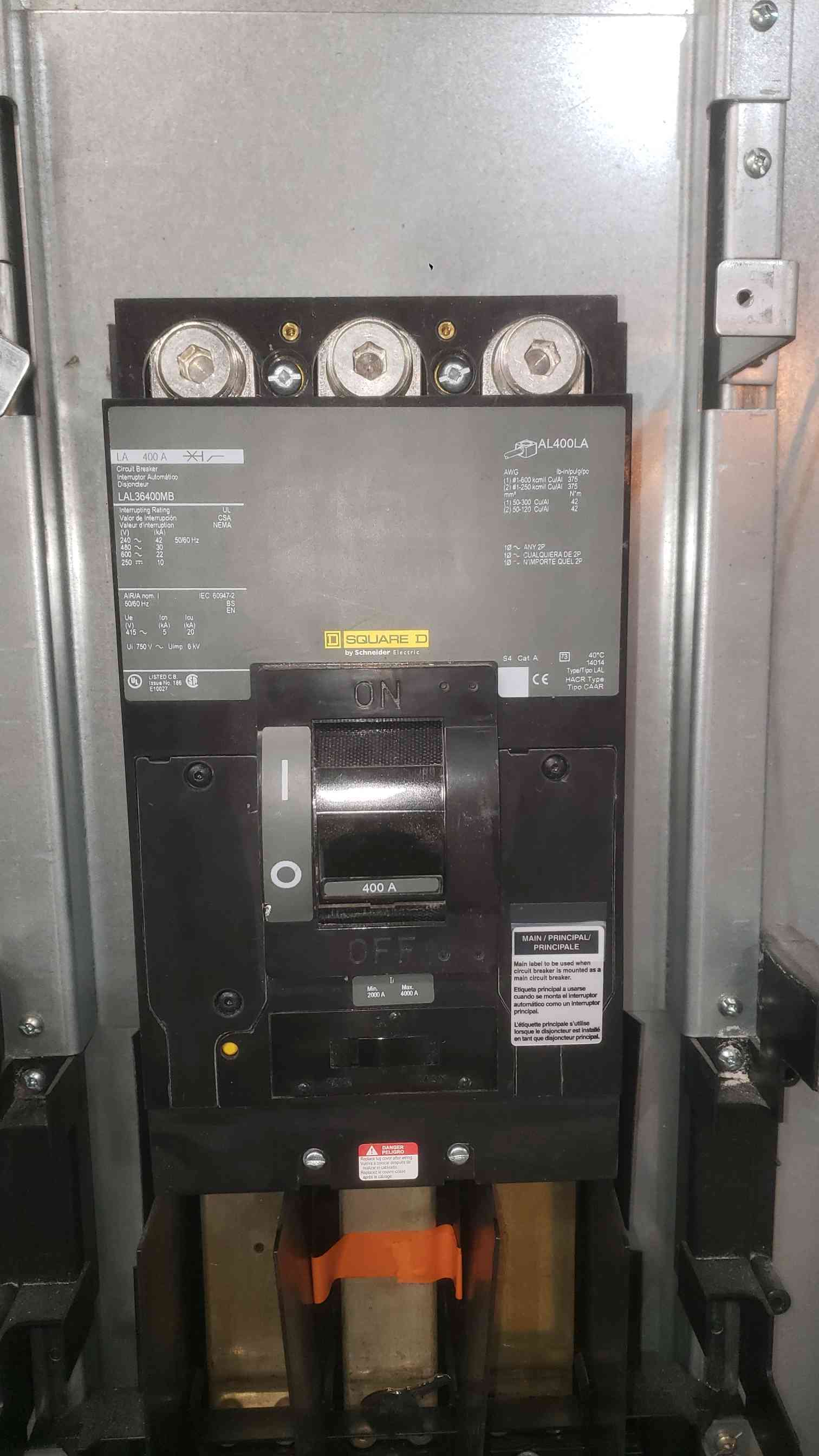 400 Amp. Square D NF, Panelboard Interior LAL36400MB, 480 Volts, 3PH, EDB Breakers, Missing Covers, AS IS - Image 3