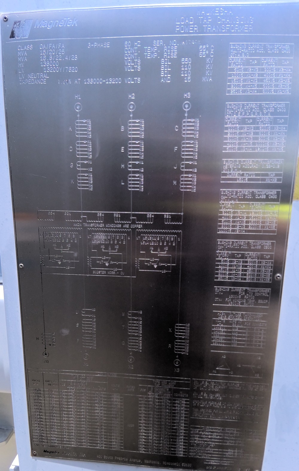 15000/25000 KVA 138000 Delta Primary, 13200Y/7620 Secondary, MagneTek - Image 1