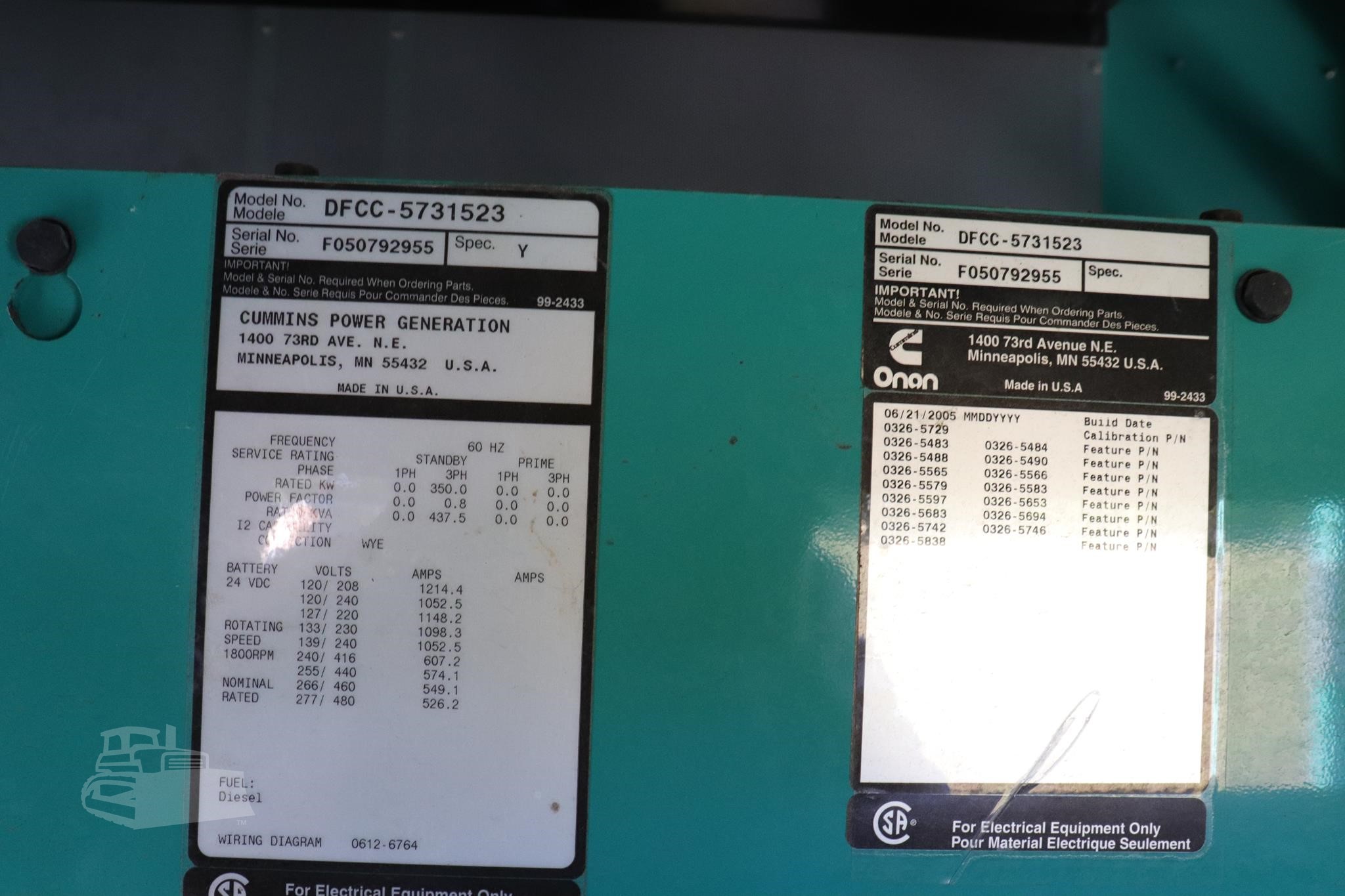 350 KW Cummins #DFCC-5731523, Diesel Generator Set, 480 Volts, NTA-855G3 engine, 1800 RPM, 3PH, enclosed, 316 - Image 3