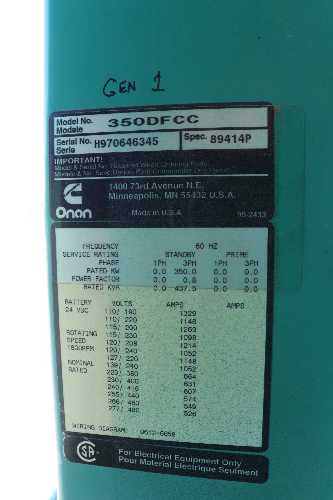 350 KW Cummins #350DFCC, Diesel Generator Set, 480 Volts, NTA-855-G3 engine, 1800 RPM, 3PH, enclosed, 2546 - Image 9