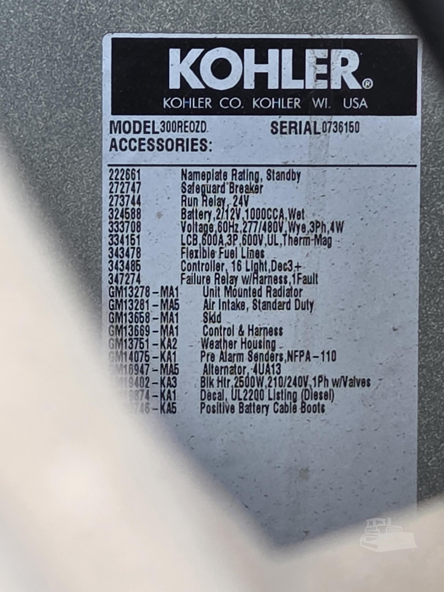 300 KW Kohler #300RE0ZD, Diesel Generator Set, 240 Volts, 1800 RPM, 3PH, enclosed, 741 hours - Image 7