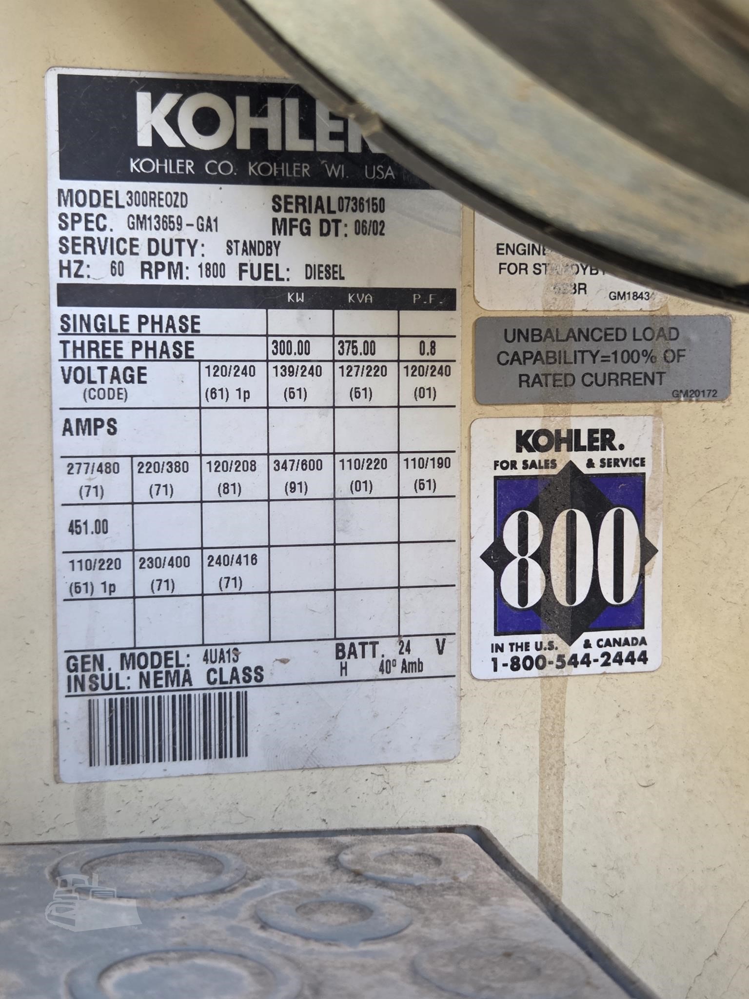 300 KW Kohler #300RE0ZD, Diesel Generator Set, 240 Volts, 1800 RPM, 3PH, enclosed, 741 hours - Image 8