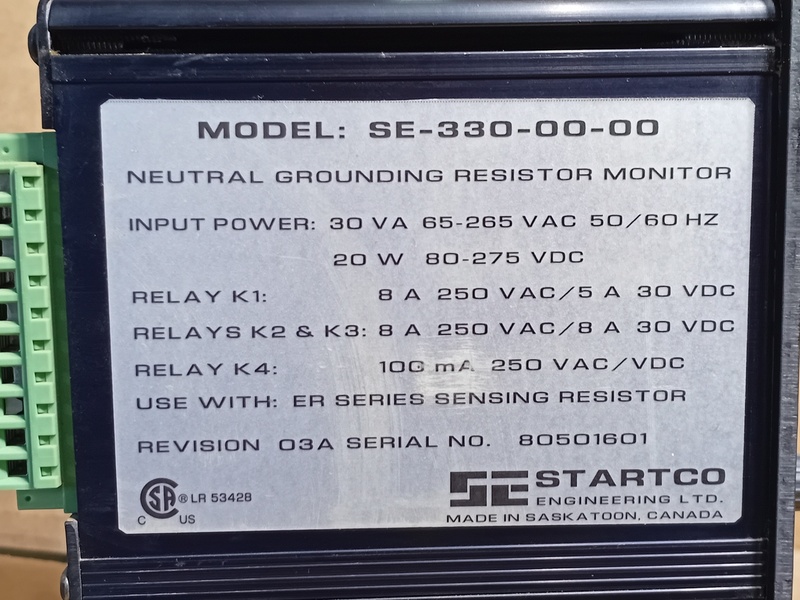 Startco #SE-330-00-00, Neutral Grounding Resistor Monitor, 65-265 VAC, 30 VA input power, (4) output relays - Image 2
