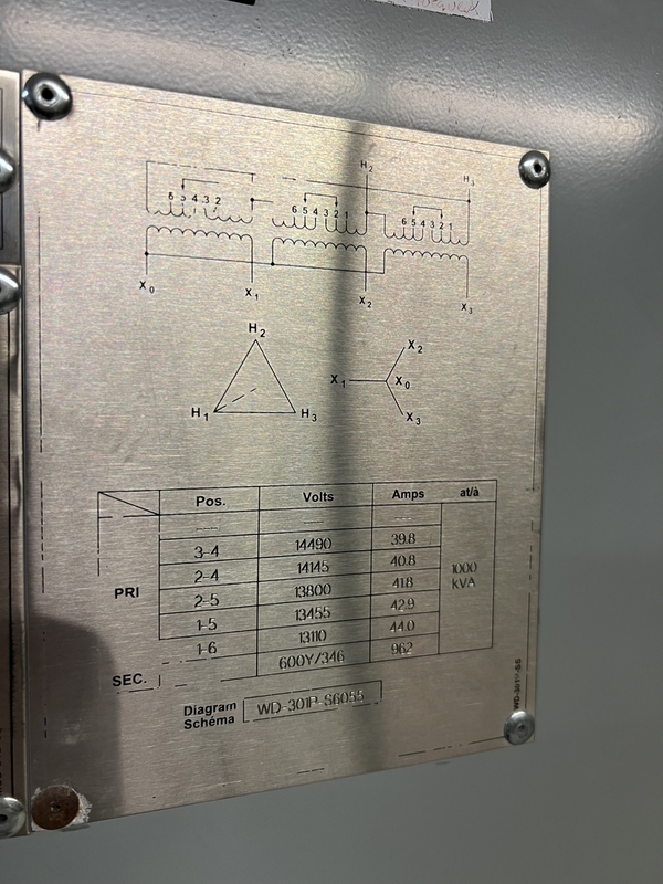 1000/1333/1533 KVA 13,800 Primary, 600Y/347 Secondary, The Delta Group #E-CP3A1000, Dry Type Transformer - Image 3