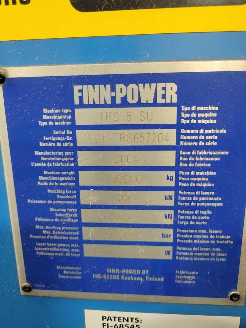 33 Ton, Finn-Power #TRS-6-SU, Shear Genius CNC Turret Punch, 3.5" max. punch diameter, 59.1" x 118.1" work - Image 2