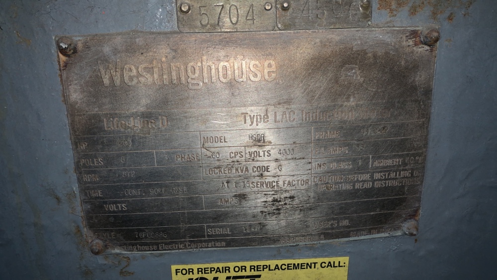 400 HP 872 RPM Westinghouse, Frame 5810L, Drip-Proof Ball Bearing, 1.15 service factor, 4000 Volts - Image 1