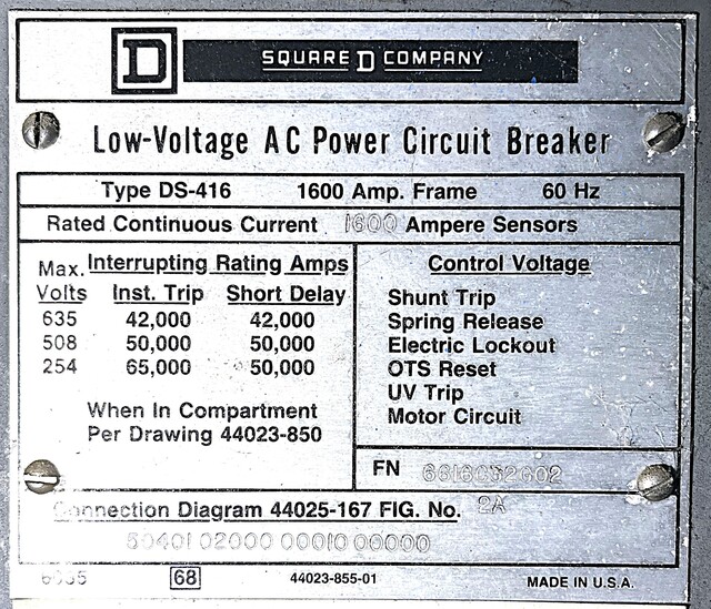 1,600 Amp, Cutler-Hammer, #DS416, Air Circuit Breaker - Image 2