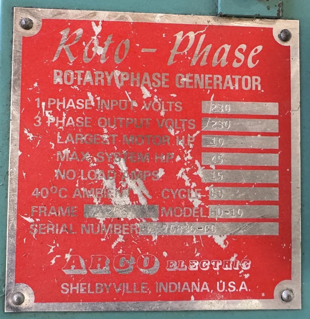 Roto-Phase Phase Converter HD-10, 10 HP Largest Motor, 45 HP Total, 230 Volt - Image 6