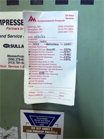 500 cfm, Sullair #7500PV/A, rotary screw air compressor, 100 HP, VSD, air-cooled, 57000 hours, 2009 - Image 3
