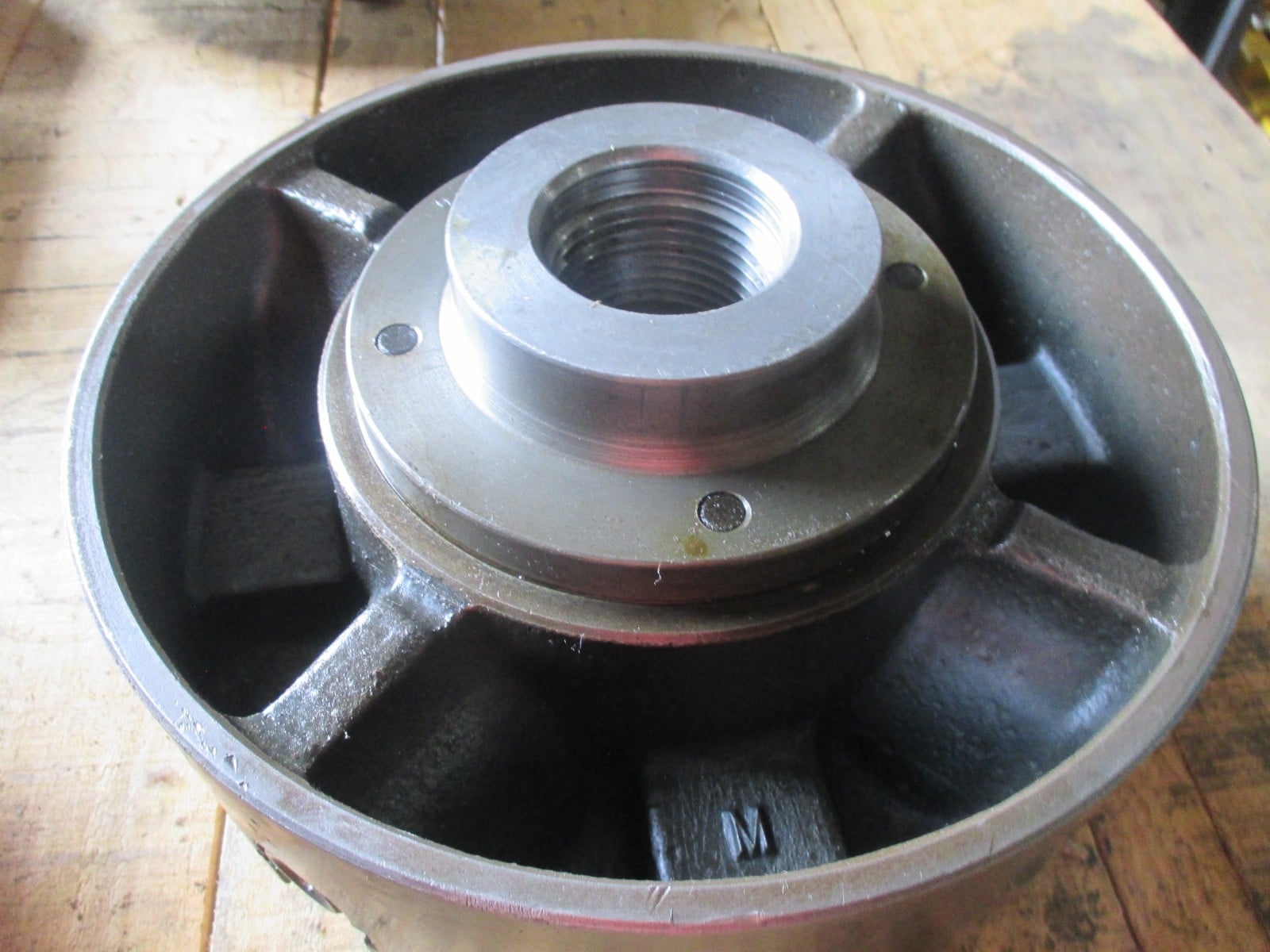 12" Skinner, 4-Jaw Lathe Chuck, 2-1/4"-6 threaded back, 2.75" center hole diameter, chuck key - Image 7