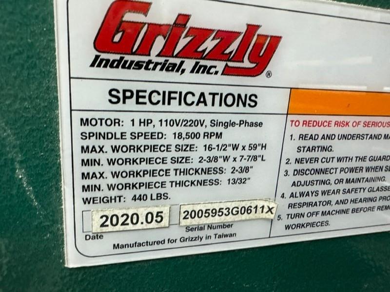 Grizzly #G0611X, dovetail machine, 16.5" width x 59" H max. workpiece, 2.375" max. thickness, 1 HP, 18,500 - Image 4