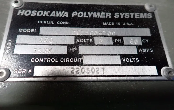 Hosokawa #DGP560-700, Plastic Granulator, 75 KW, 1785 RPM, 460 V., 3PH - Image 7