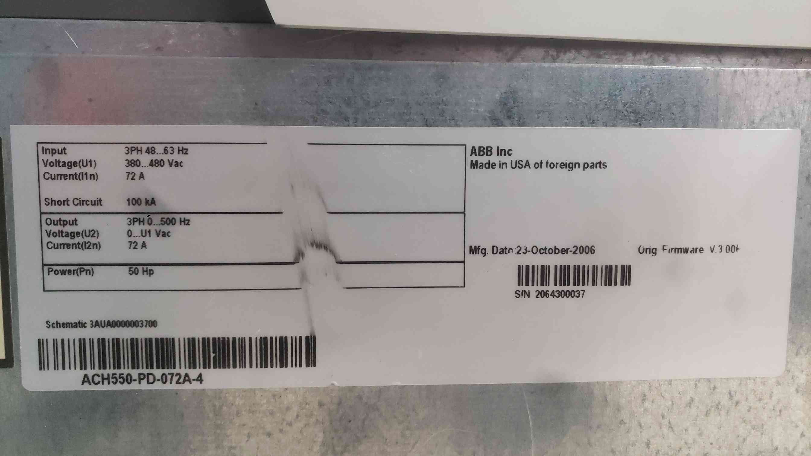 50 HP ABB, ACH550-PD-072A-4, Variable Frequency Drive, 480 V, 3PH, HVAC Disconnect (3 available) - Image 7