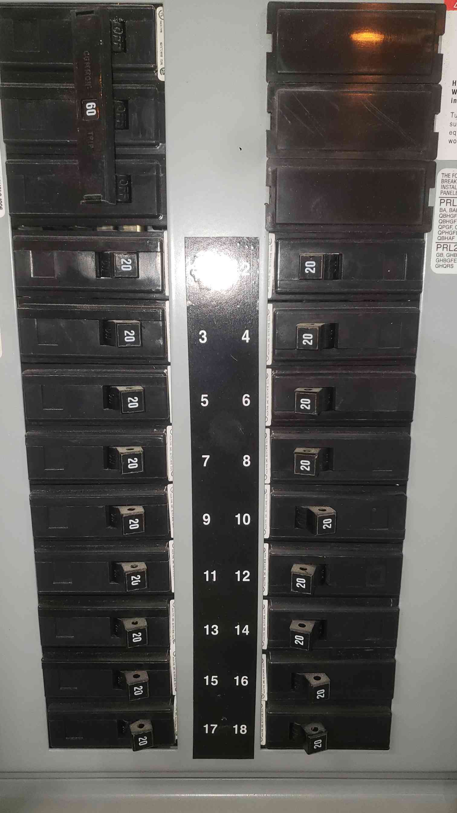 60 Amp. Eaton Cutler-Hammer, PRL1a, YS2048, Panelboard, 3 Phase, 3-Pole Breaker w/ 42x 20A Breakers - Image 4