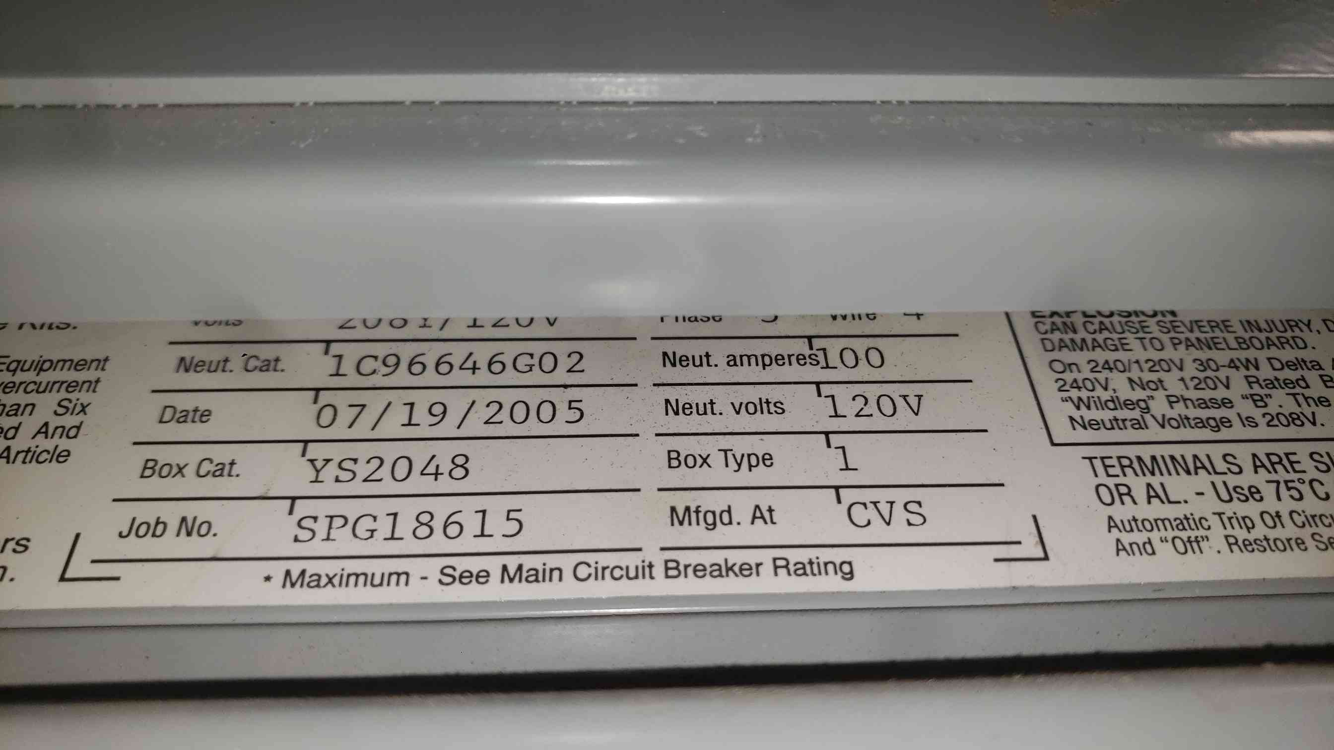 60 Amp. Eaton Cutler-Hammer, PRL1a, YS2048, Panelboard, 3 Phase, 3-Pole Breaker w/ 42x 20A Breakers - Image 5