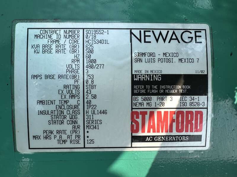 500 KW Cummins #GTA28, Natural gas generator set, 277/480 Volts, 496 hours, 770 HP @ 1800 RPM, weather - Image 9