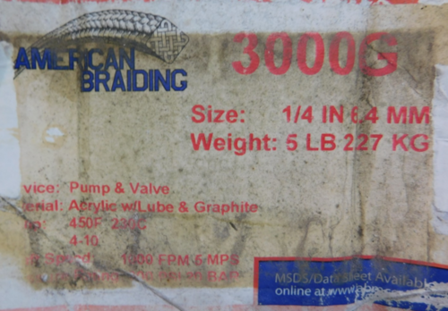 NEW American Braiding Braided Packing, 1/4" Square, 3000G, Pump Valve - Image 4