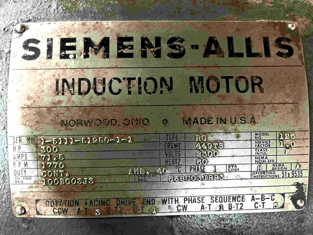 300 HP 1770 RPM Siemens, Frame 449TS, DP, 2300 Volts - Image 3